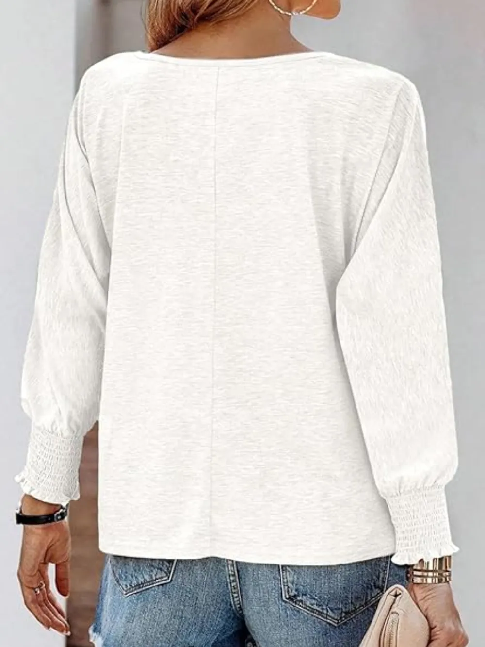 Round Neck Smocked Lantern Sleeve T-Shirt, image 10