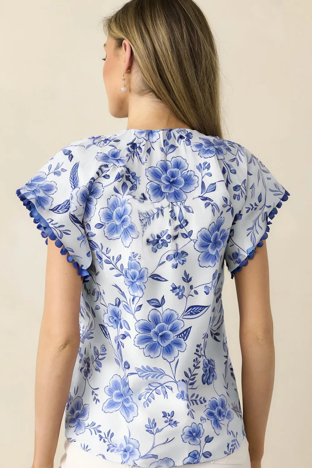 Floral Print Ricrac Trim Short Sleeve Blouse, image 7