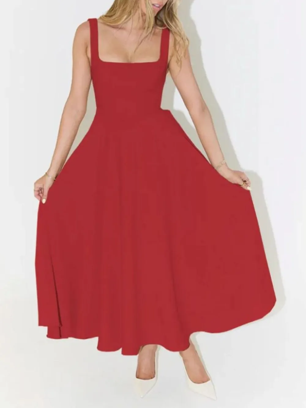 Square Neck Sleeveless Midi Dress, image 9