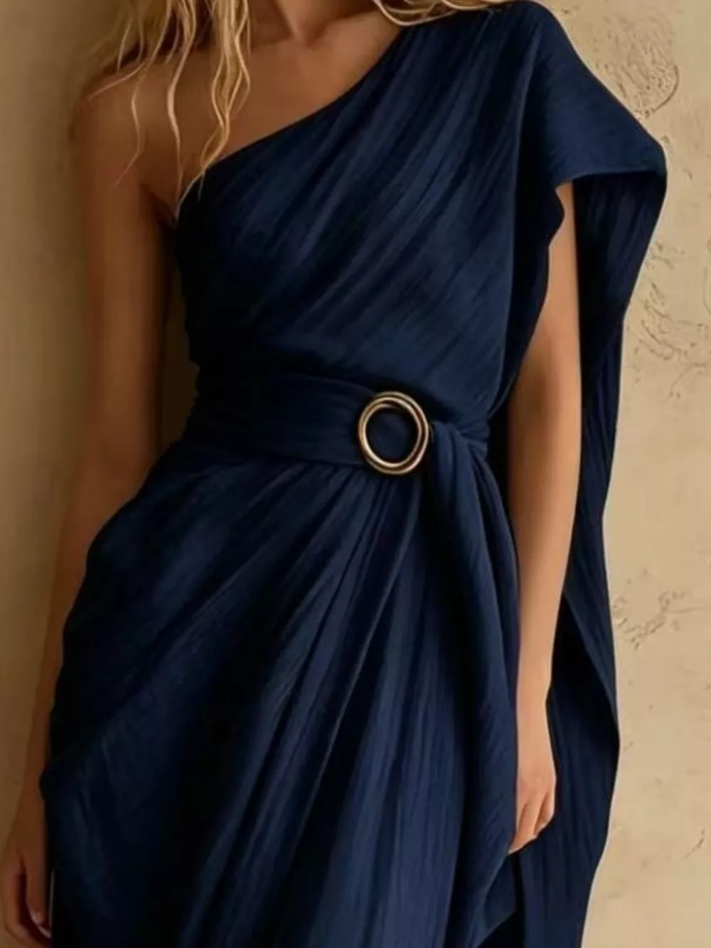 One-Shoulder Draped Maxi Dress with Waist Buckle, image 10