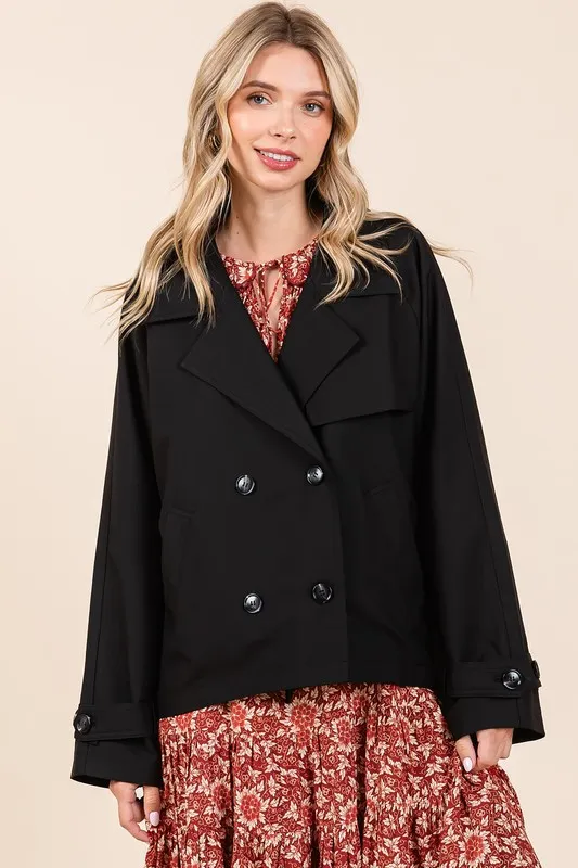 Double Breasted Long Sleeve Trench Coat Jacket, image 2