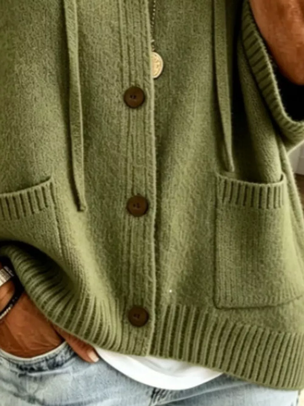 Full Size Casual Hooded Button-Down Knit Cardigan with Pockets Plus Size, image 12
