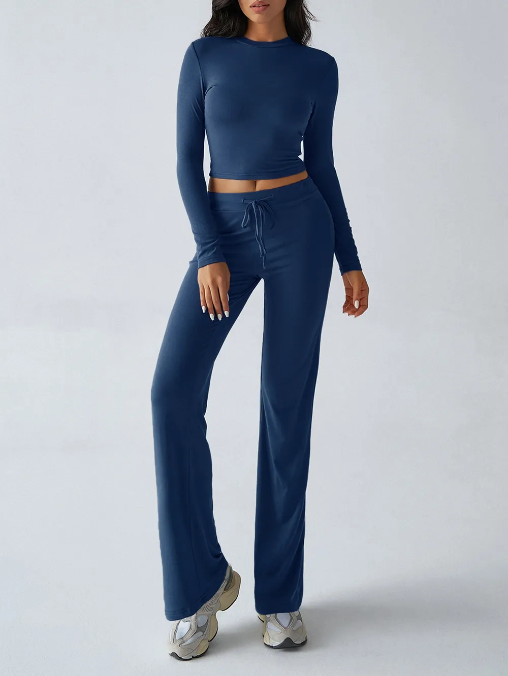 Round Neck Long Sleeve Top and Pants Set, image 5