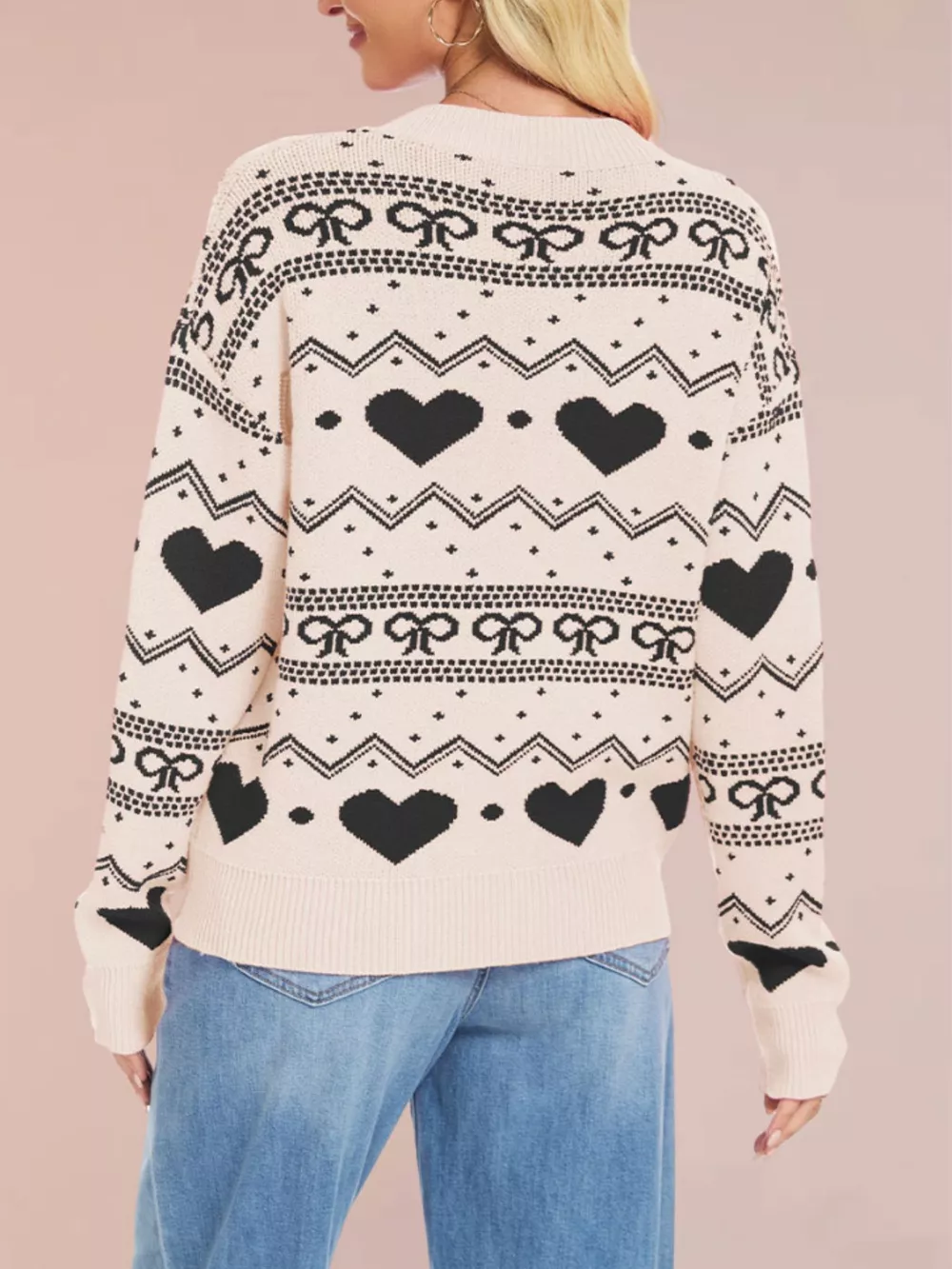 Heart Pattern Dropped Shoulder Sweater, image 11