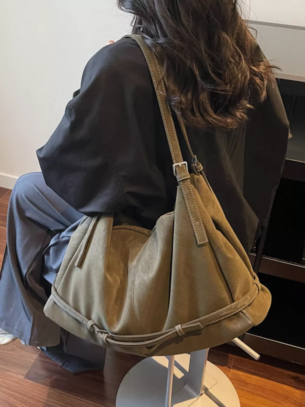 Adjustable Strap Suede Handbag, image 3
