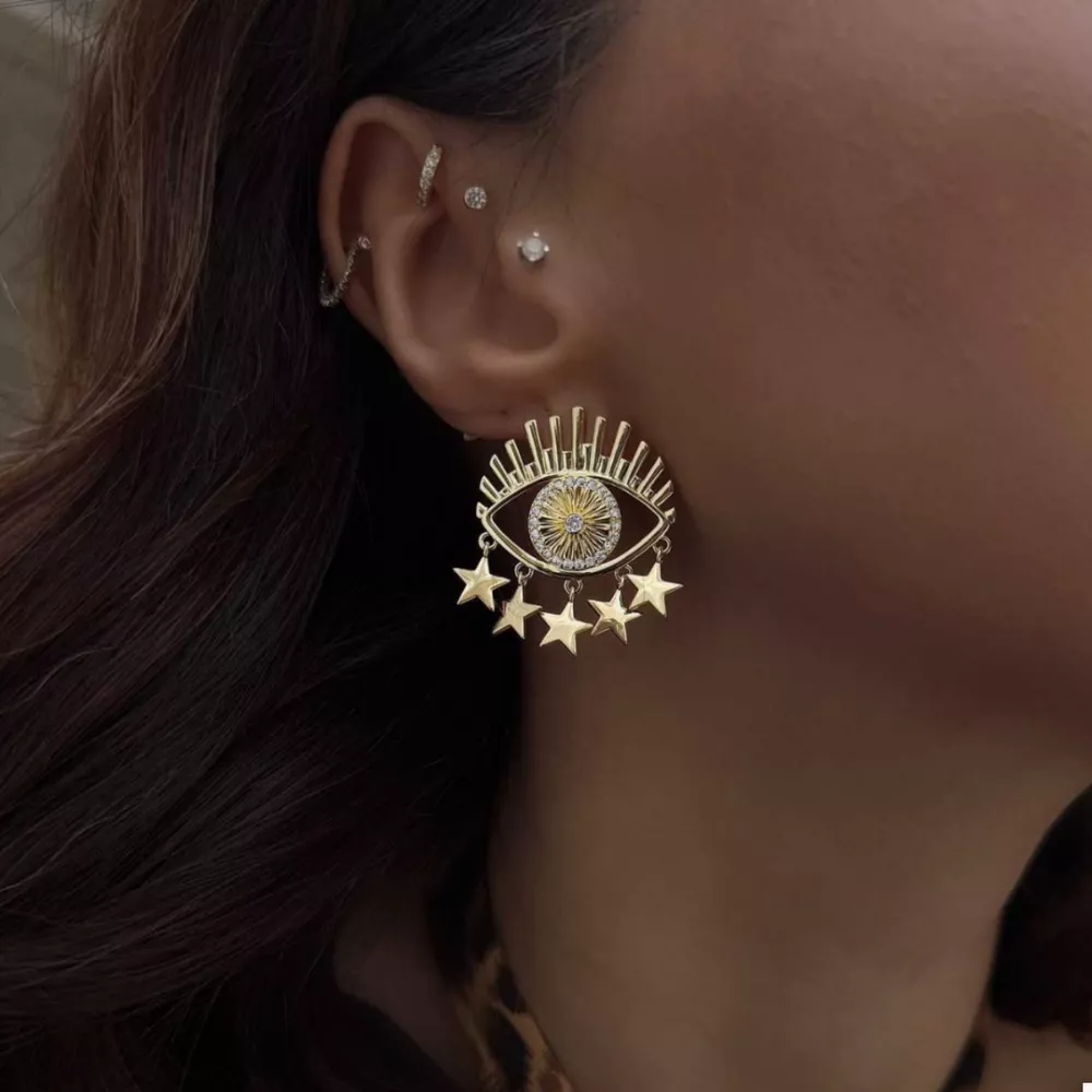18K Gold-Plated Evil Eye Star Earrings, image 5