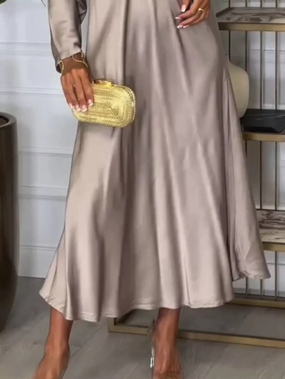 Full Size V-Neck Long Sleeve Midi Dress Plus Size, image 7