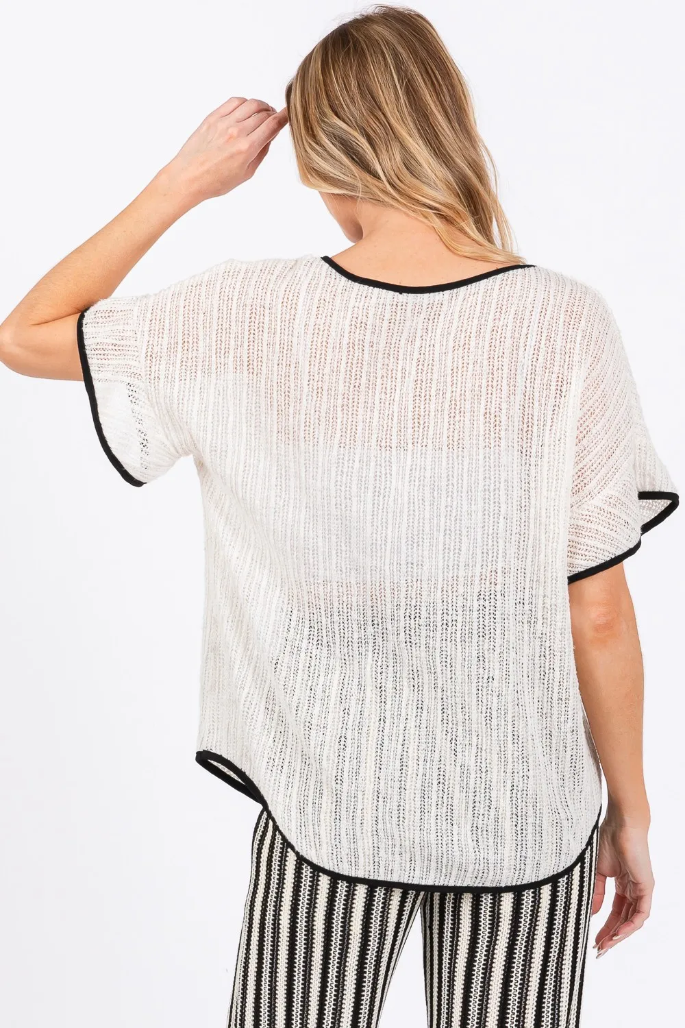 Contrast Trim Short Sleeve Knit Cover Up, image 2