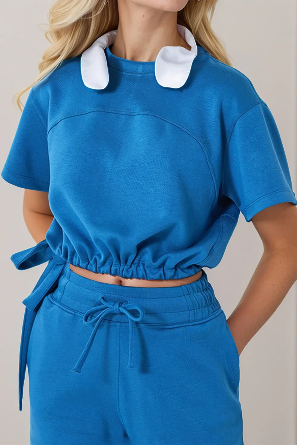 Drawstring Hem Air Scuba Round Neck Short Sleeve T-Shirt, image 10