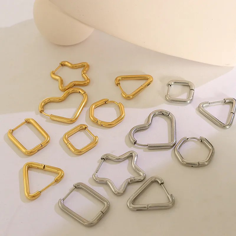 Titanium Steel Geometric Huggie Earrings, image 2