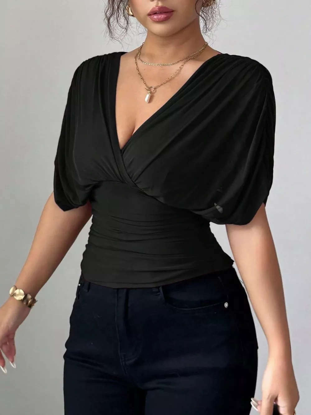Ruched Surplice Short Sleeve Top, image 13