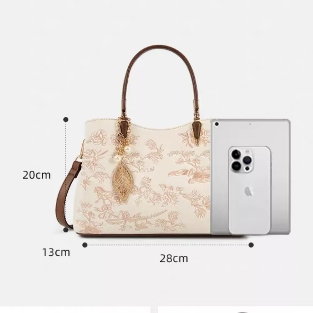 Embroidered Floral Leather Handbag, image 5