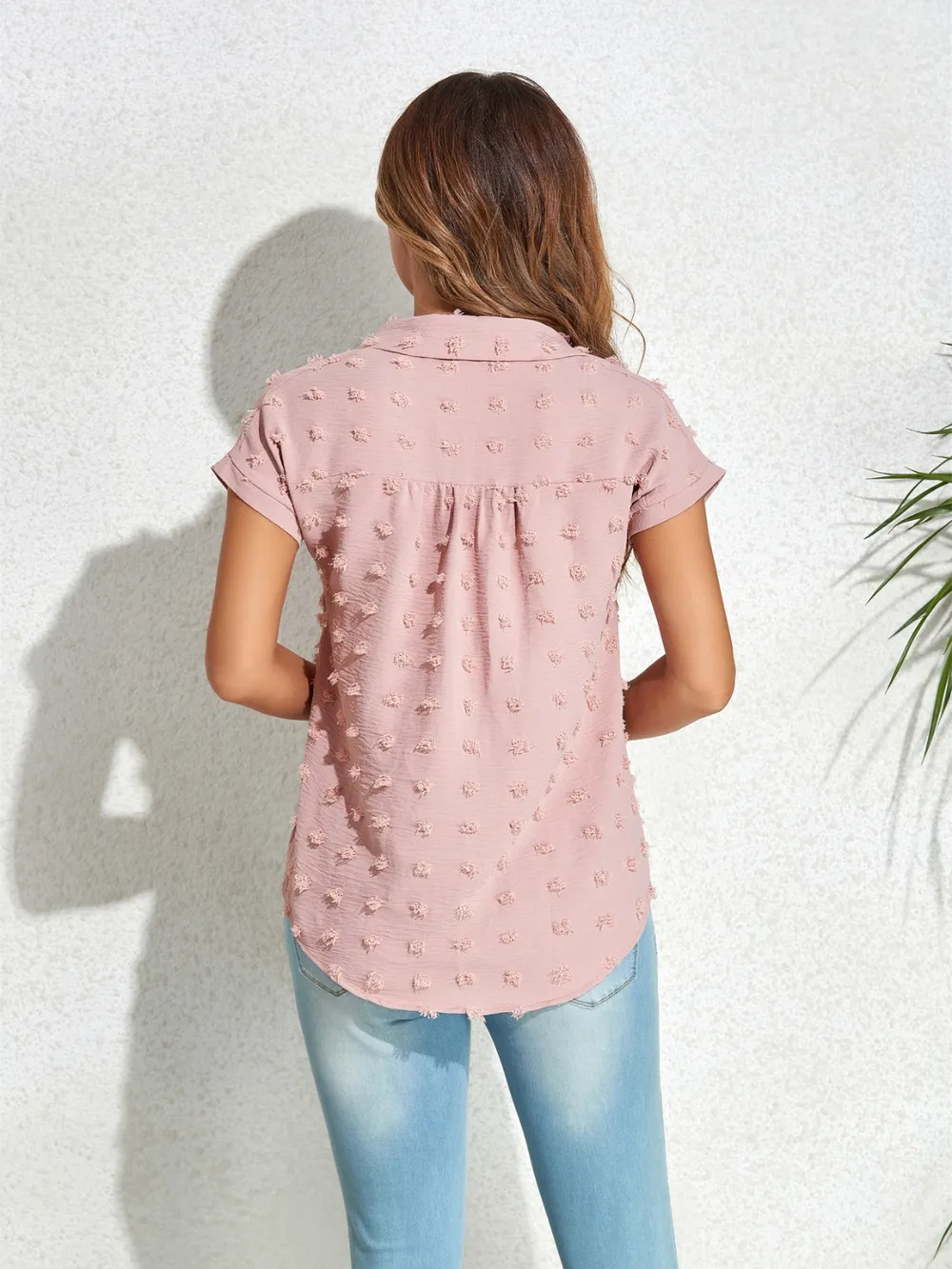 Swiss Dot Button Up Cap Sleeve Shirt, image 4