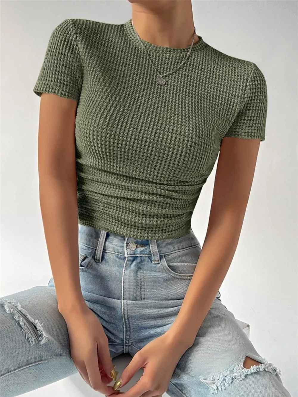 Textured Waffle Knit Slim Fit T-Shirt, image 10