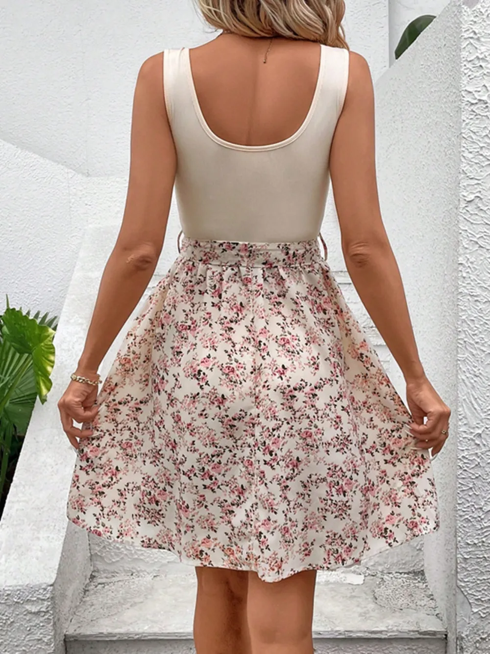 Tied Front Floral Mini Tank Dress, image 3