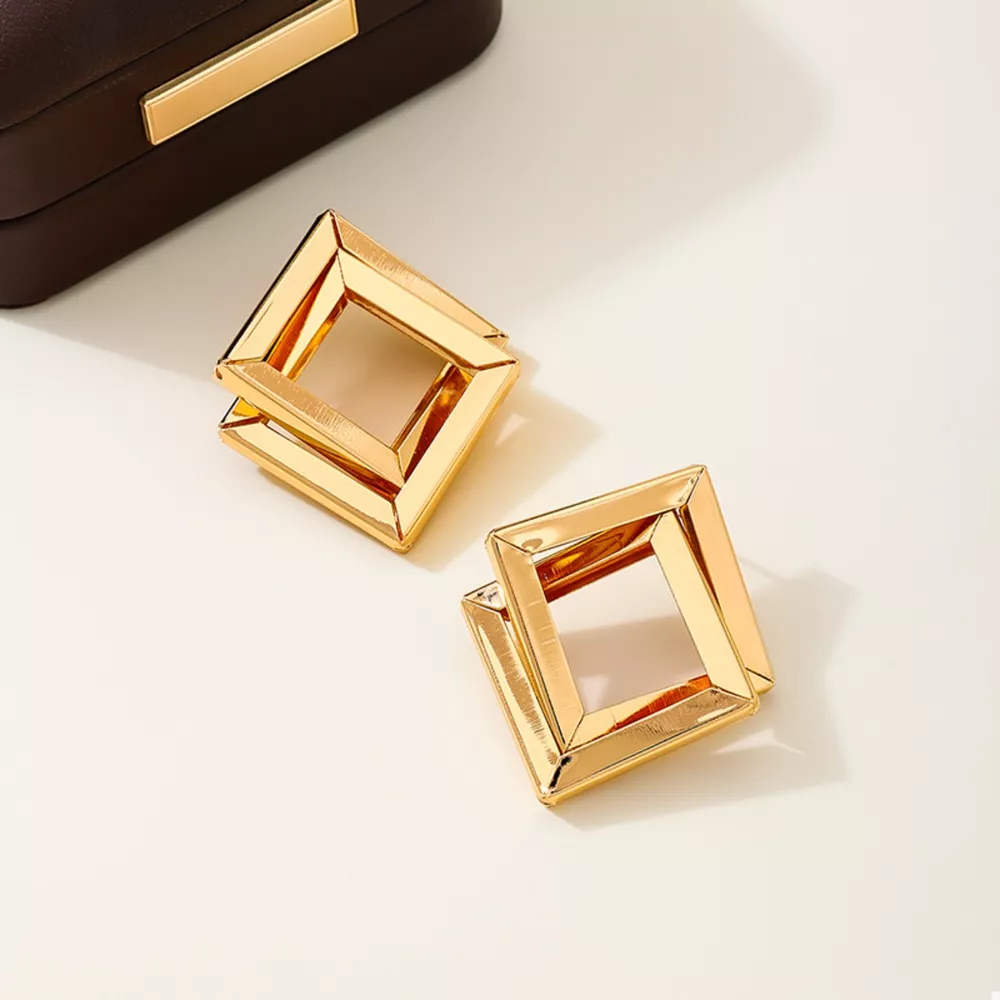 18K Gold-Plated Geometric Stud Earrings, image 3