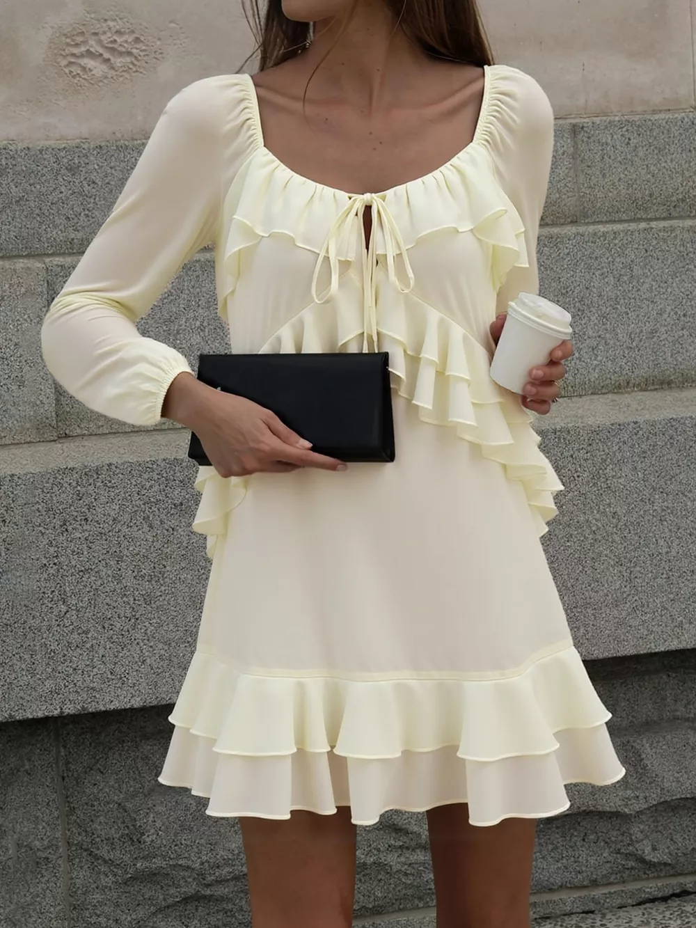 Ruffle Trimmed Long Sleeve Mini Dress, image 8