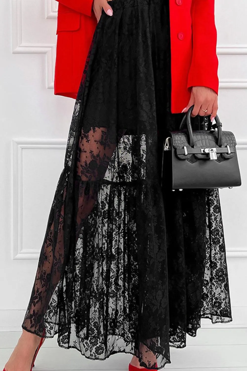 Lace Elastic Waist Maxi Skirt, image 6