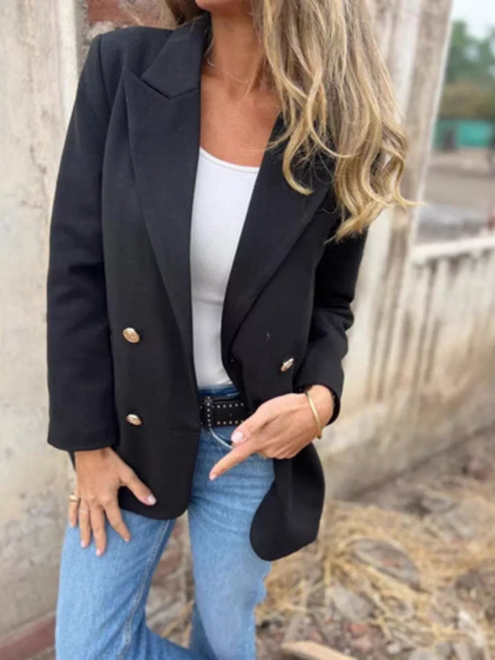 Full Size Double Breasted Long Sleeve Blazer Plus Size, image 4