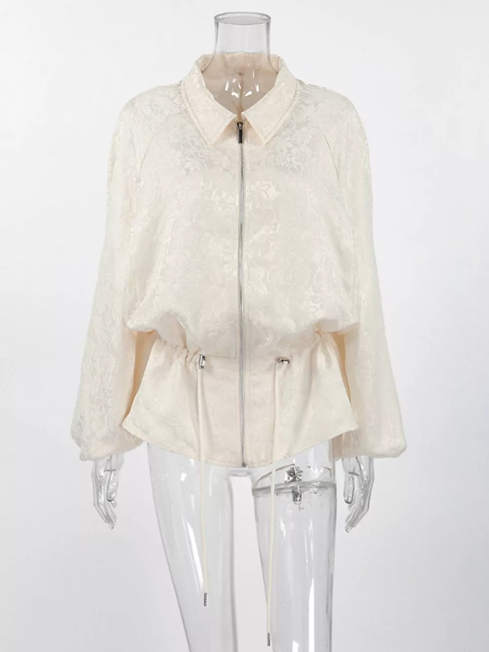 Jacquard Zip-Up Peplum Jacket, image 6