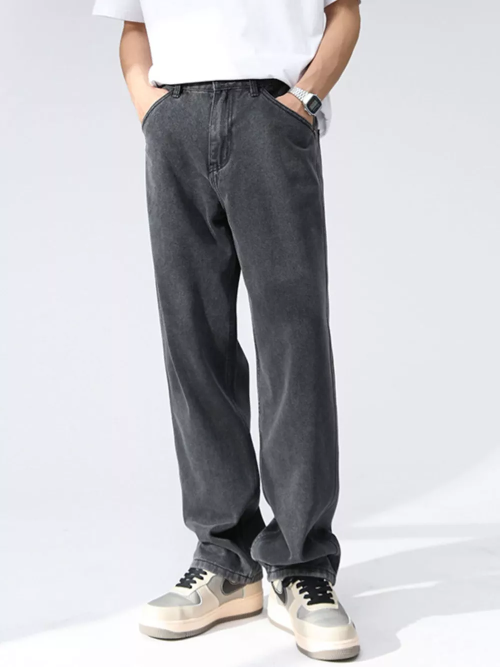 Men's Wash Relaxed Fit Wide Leg Jeans, image 7