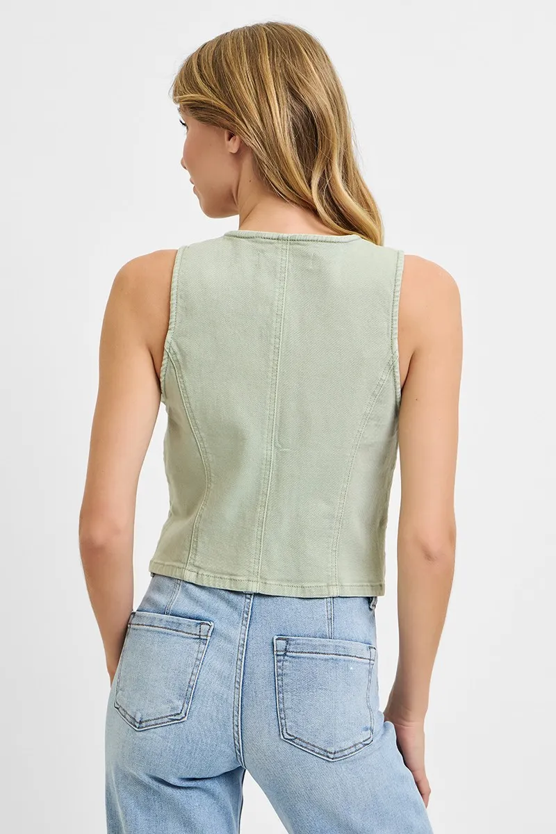 Full Size V Neck Button Down Vest Plus Size, image 2