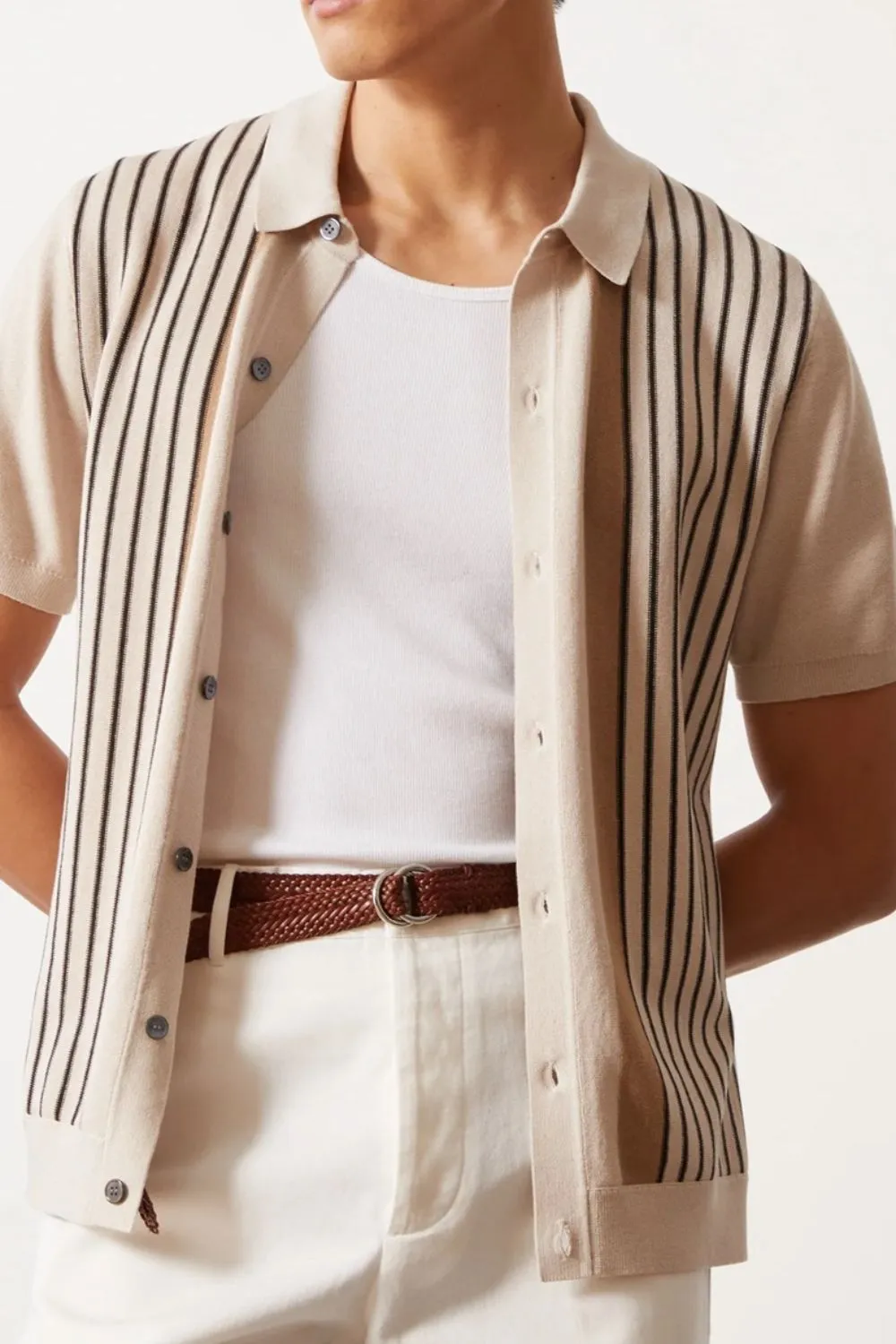 Men's Plus Size Striped Button Up Short Sleeve Shirt, image 4