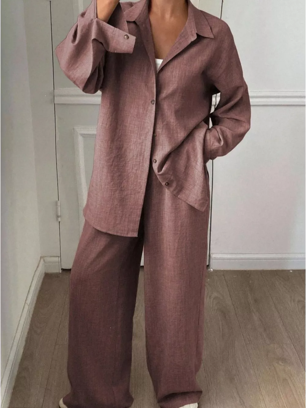 Button-Down Shirt and Wide-Leg Pants Set, image 19