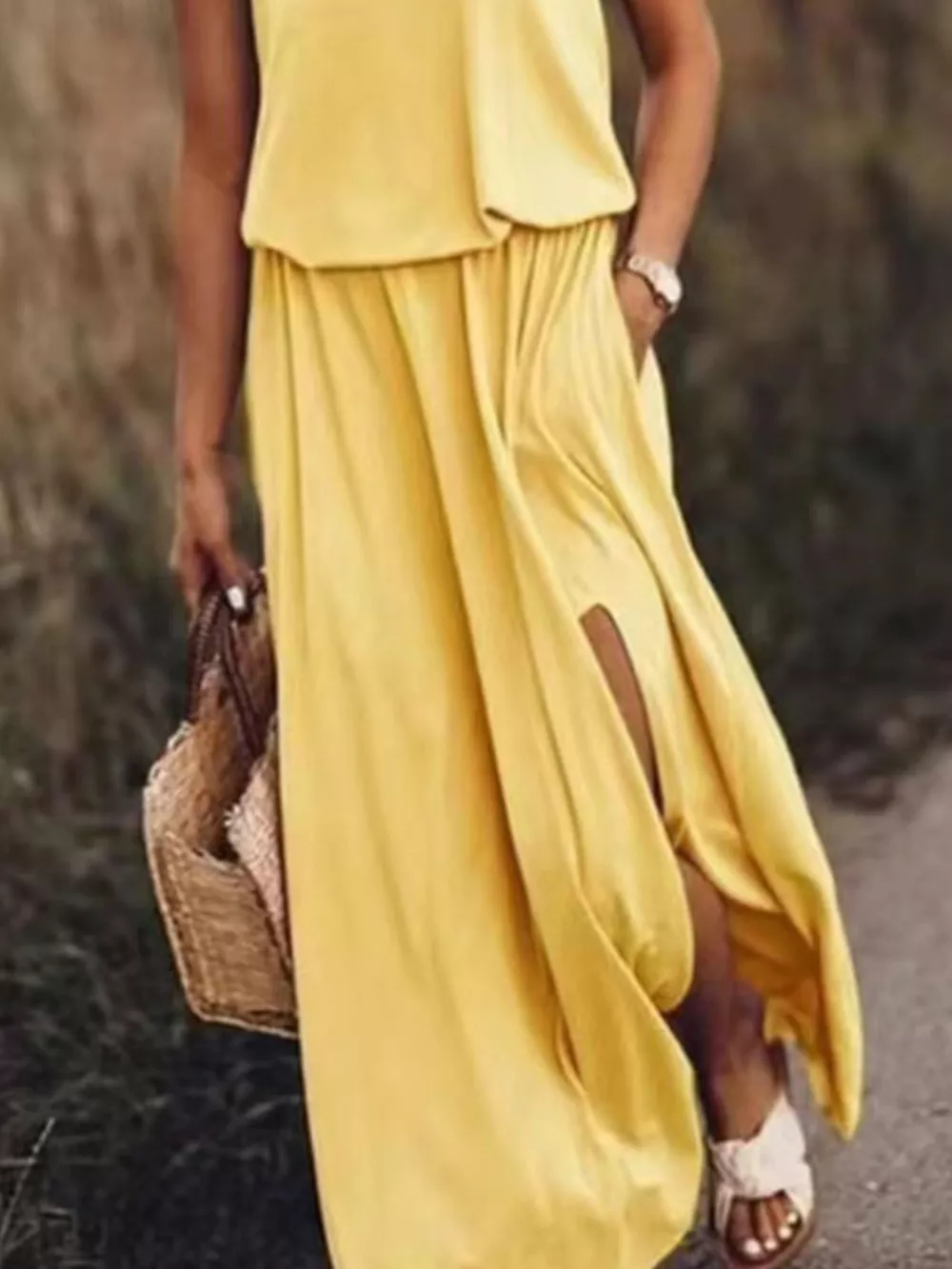 Full Size Round Neck Sleeveless Slit Maxi Dress Plus Size, image 19