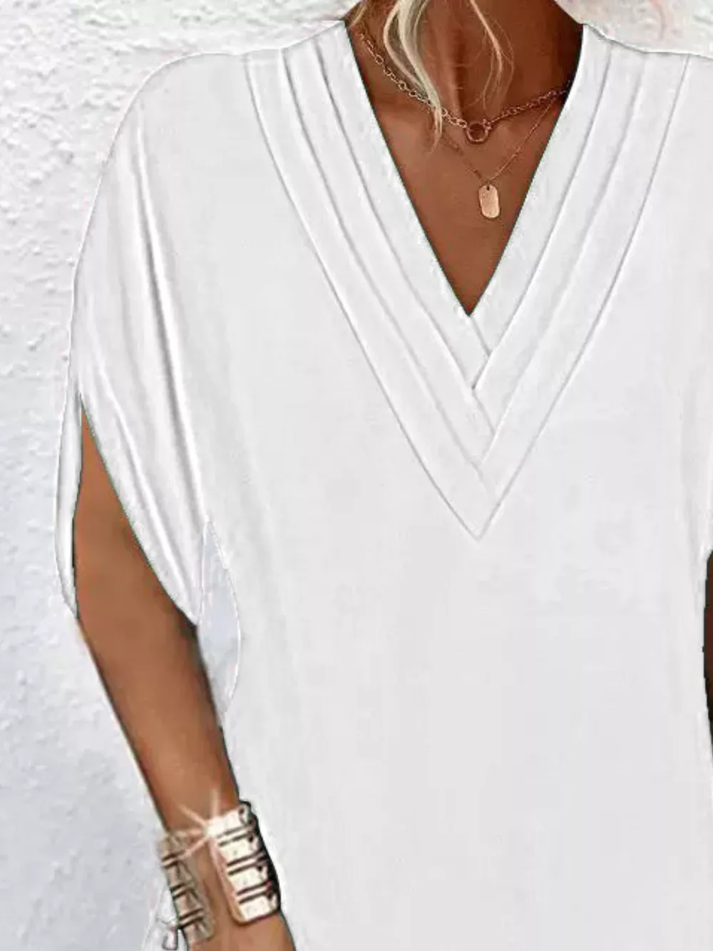 Full Size V-Neck Slit Sleeve Mini Dress Plus Size, image 7