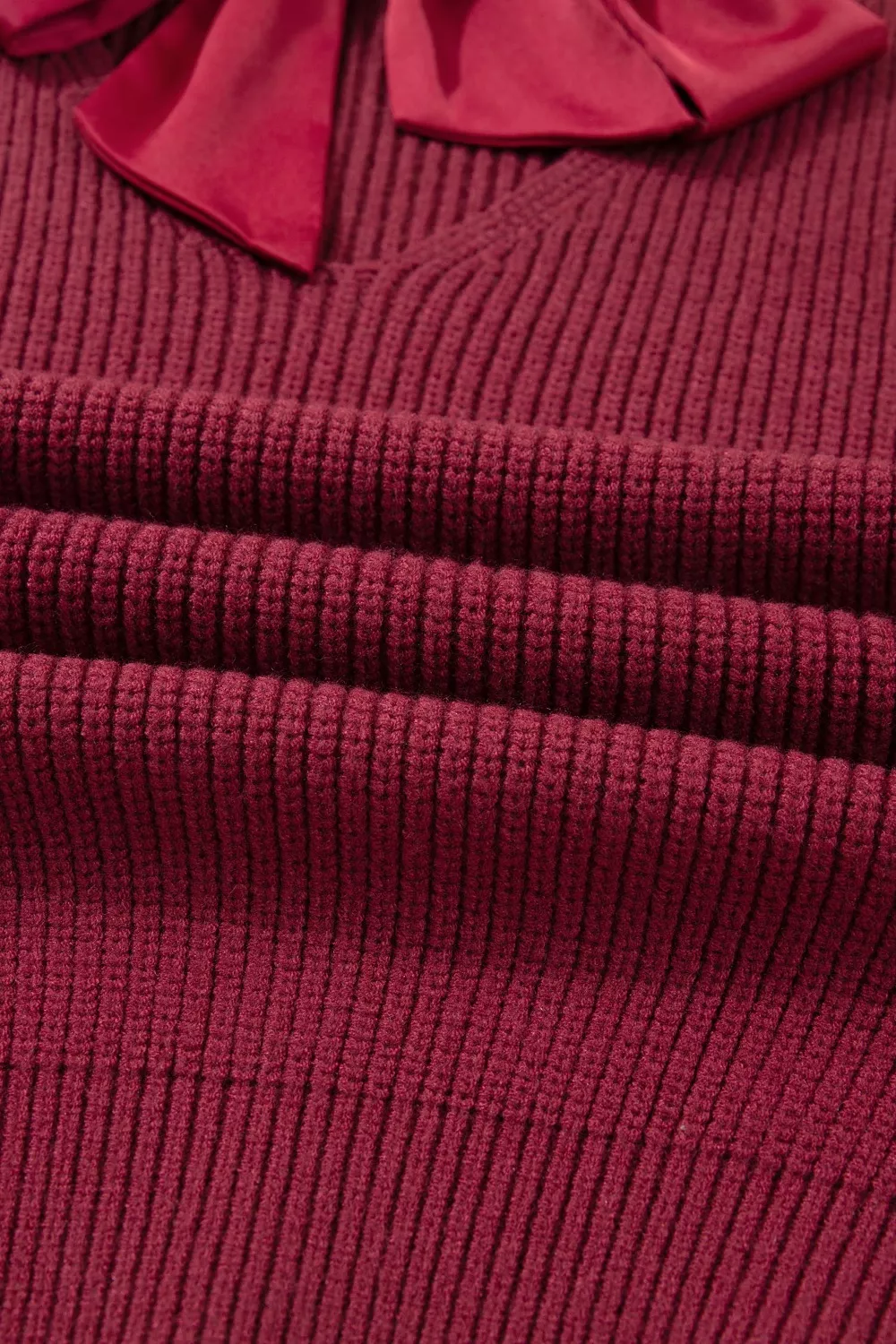 Ribbed Knit Ribbon Knot Backless Drop Shoulder Sweater, image 7