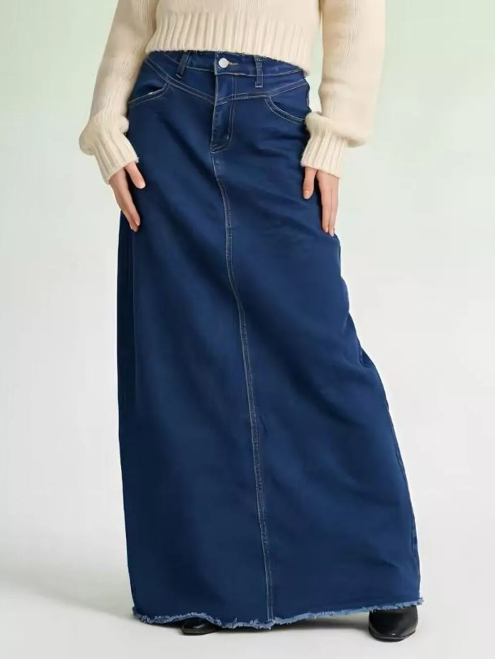Raw Hem Maxi Denim Skirt, image 13