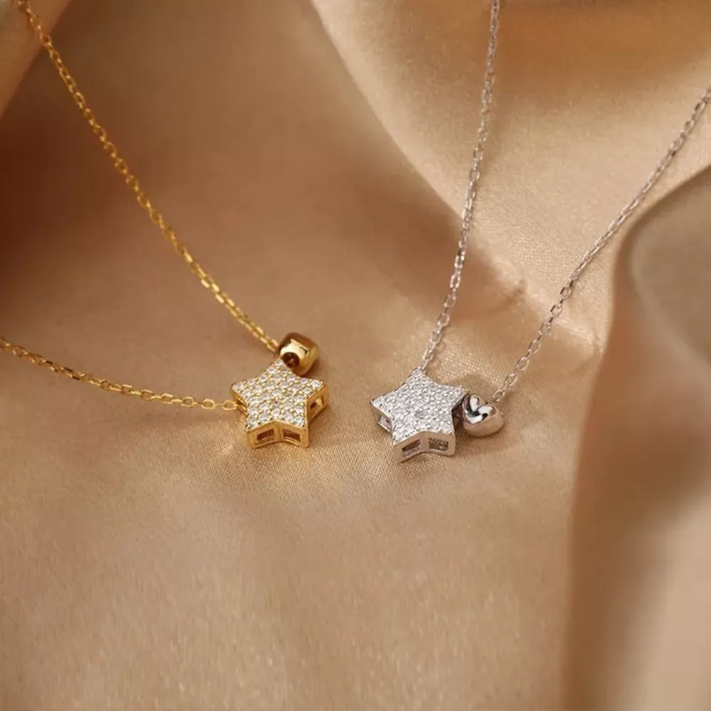 925 Sterling Silver Star Heart Necklace, image 2