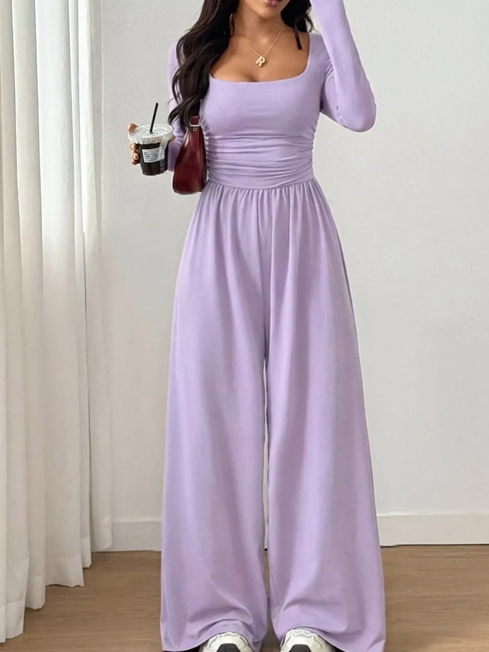 Ruched Square Neck Wide-Leg Jumpsuit, image 23