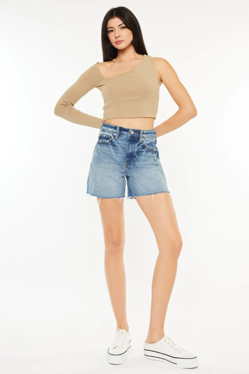 Full Size Raw Hem High Waist Denim Shorts