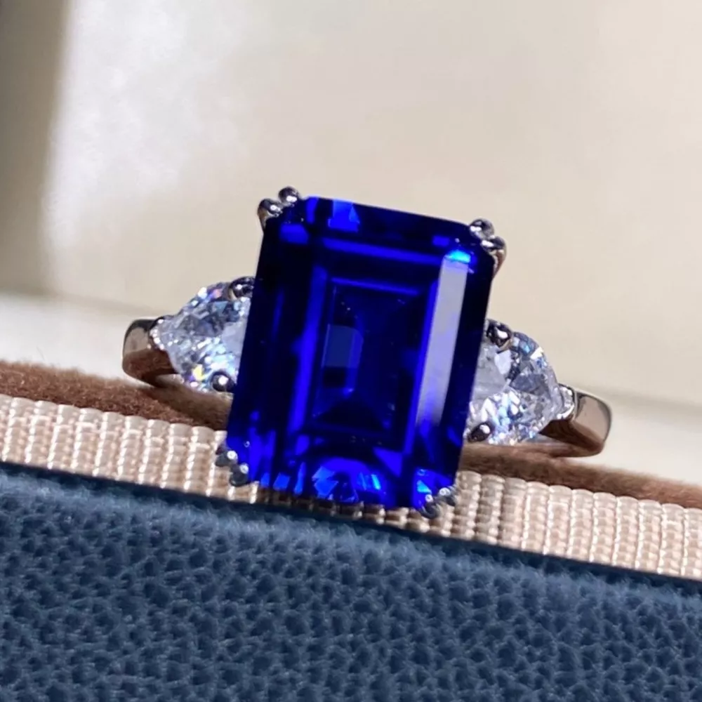 925 Sterling Silver Sapphire Geometric Ring, image 5