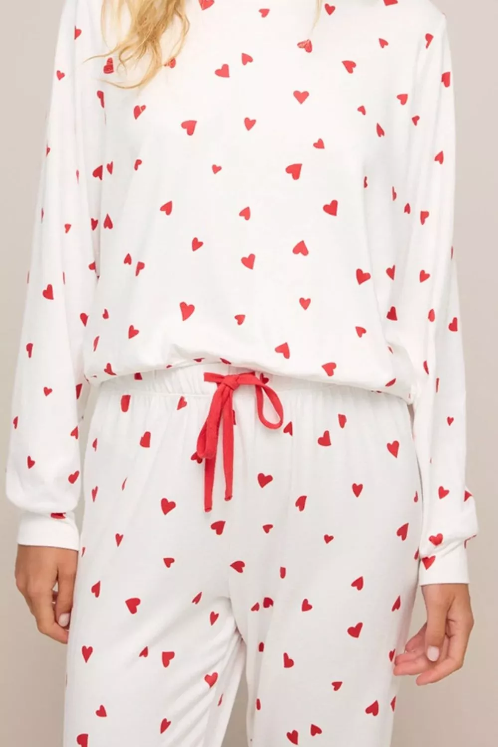 Hearts Printed Long Sleeve Top Drawstring Pants Lounge Set, image 7