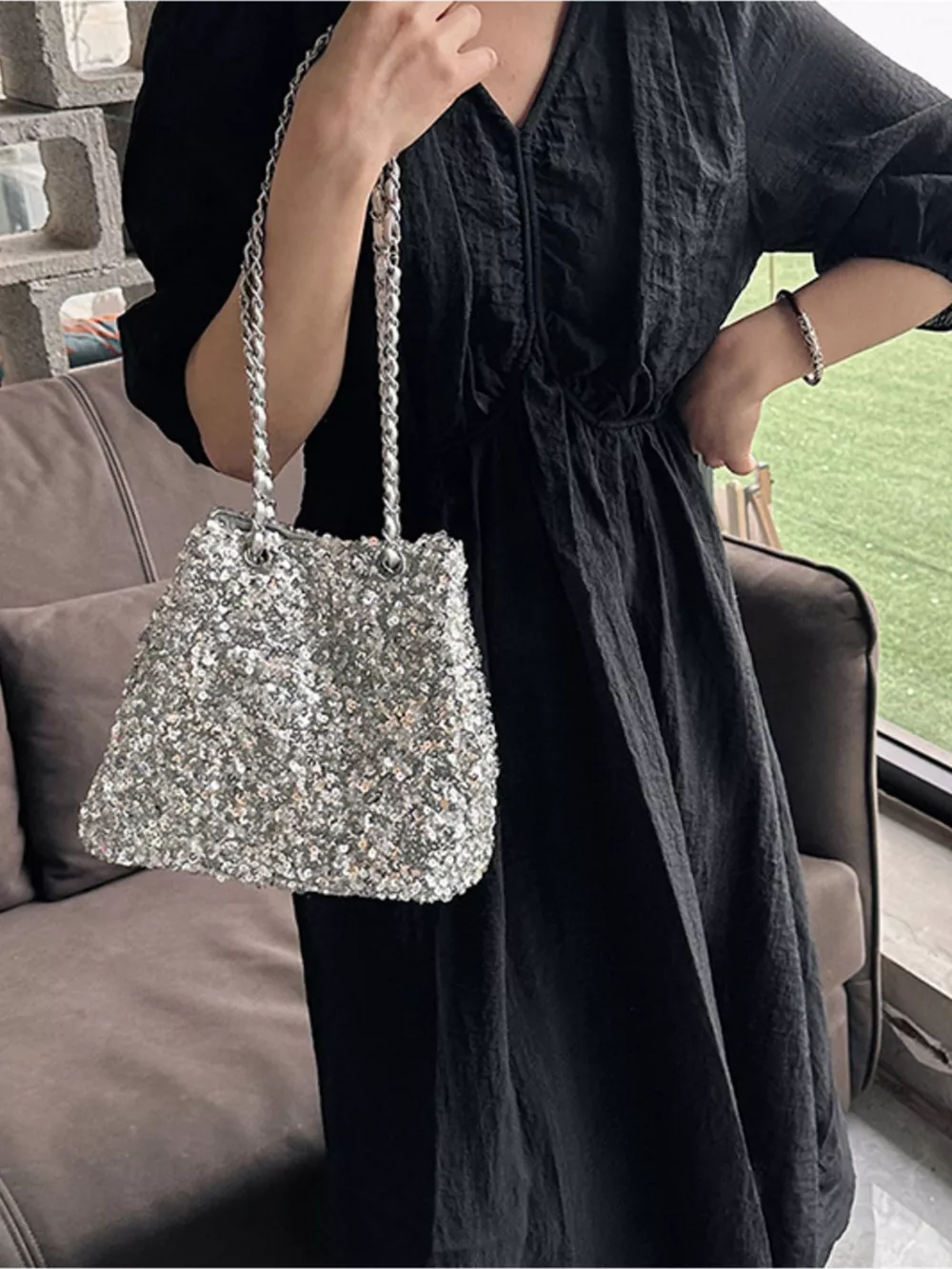Sequin Bucket Shoulder Bag, image 4