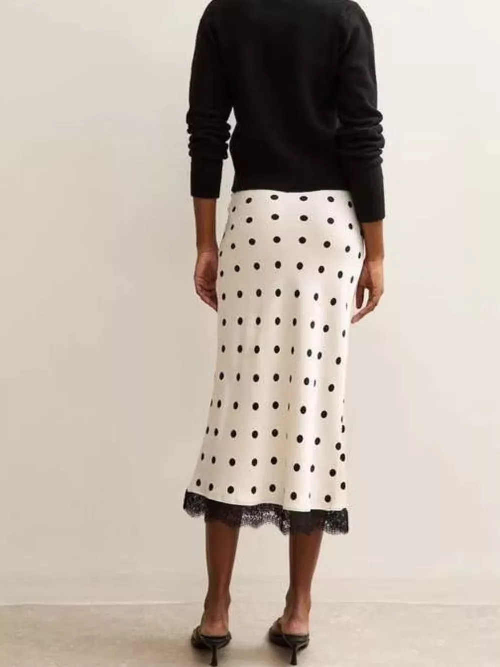 Polka Dot Midi Skirt with Lace Trim, image 5
