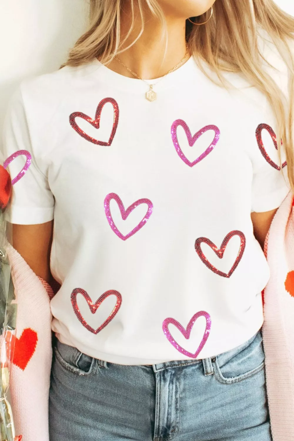 Sequin Heart Short Sleeve Casual Tee, image 5