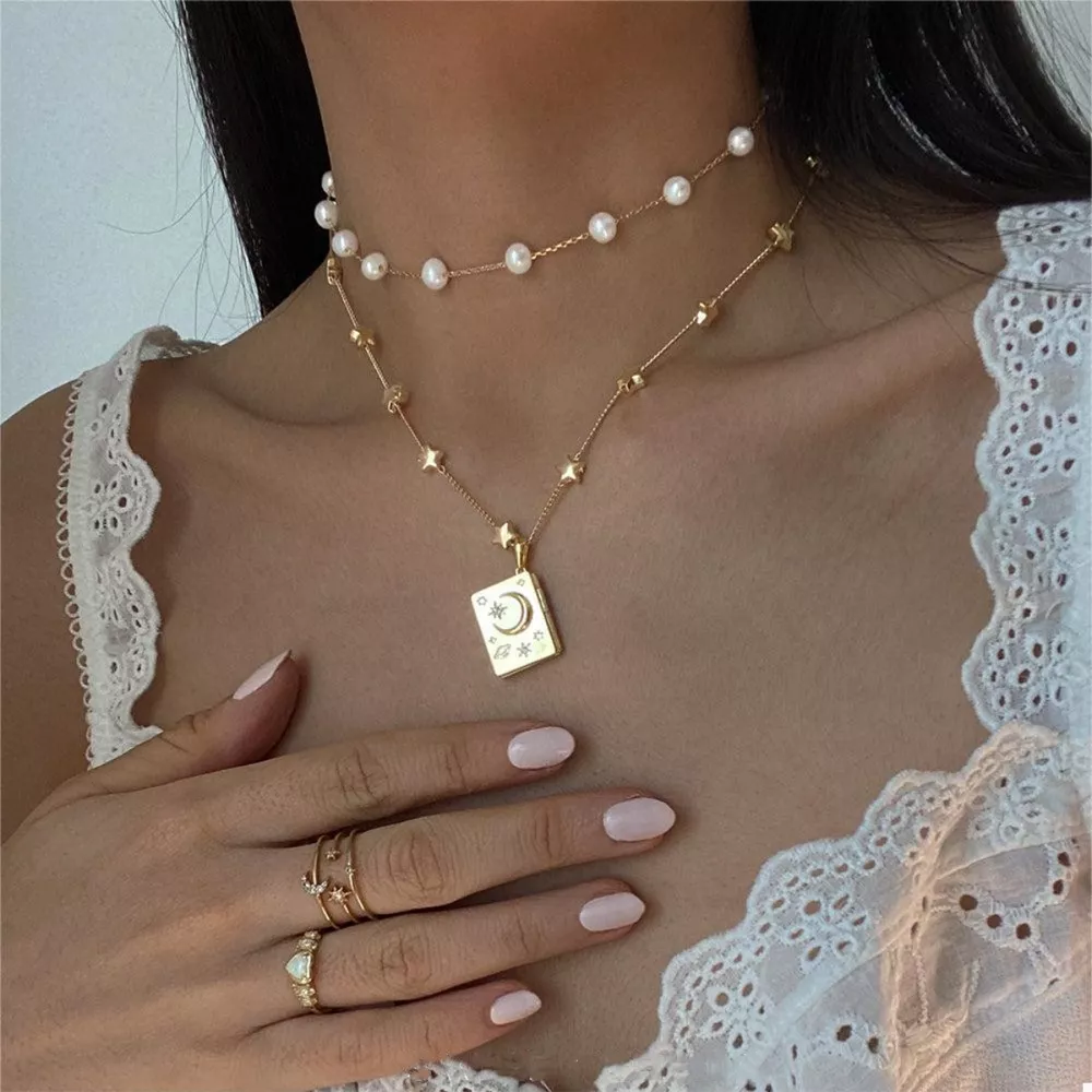 18K Gold-Plated Star Moon Zircon Lock Necklace