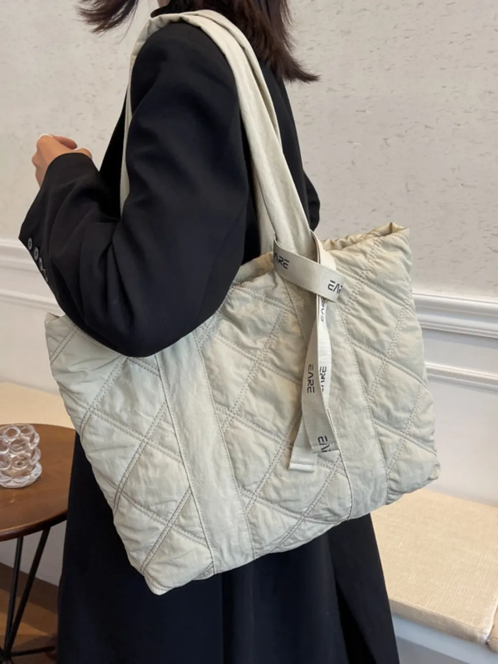 Quilted Nylon Large Tote Bag, image 12