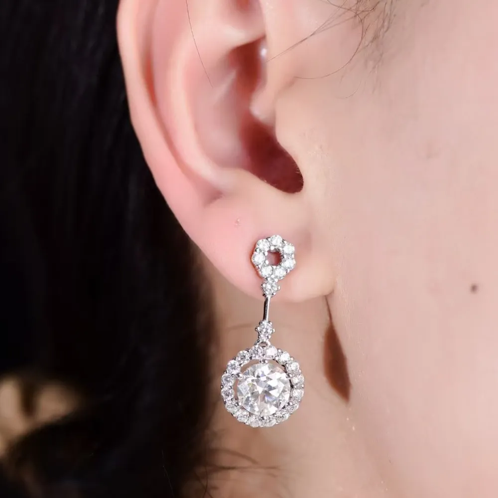 4 Carat Crystal Drop Dangle Earrings with Round Halo Design, image 2