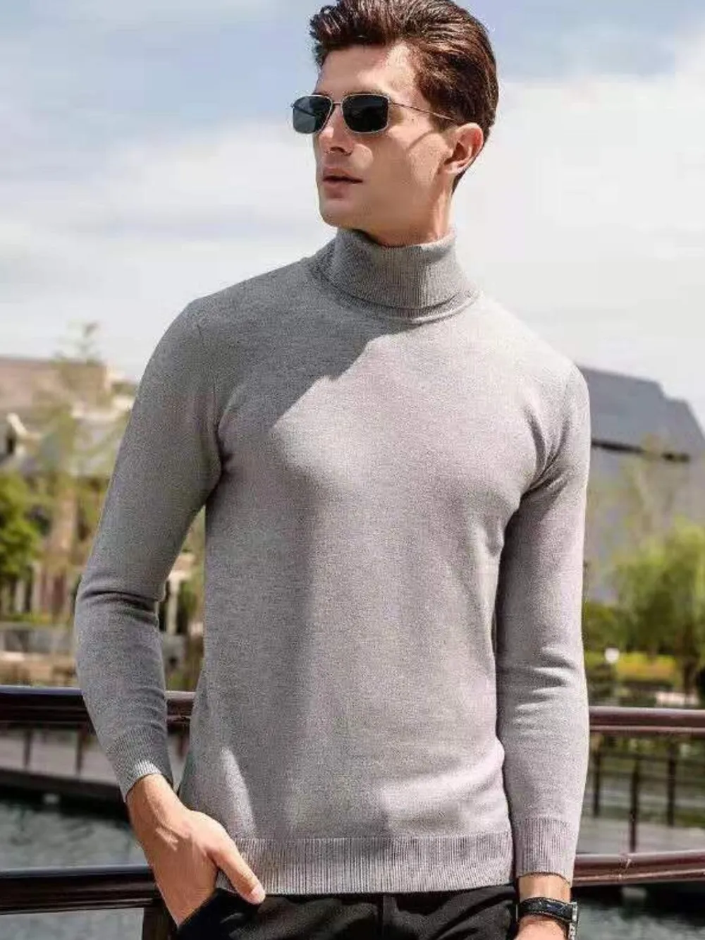Men's Plus Size Turtleneck Long Sleeve Sweater, image 4