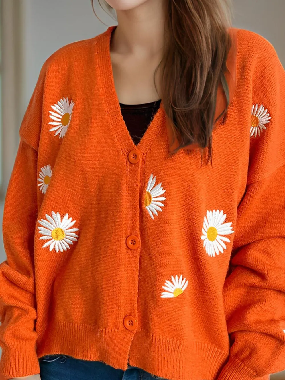 Daisy Button Up V-Neck Cardigan, image 4