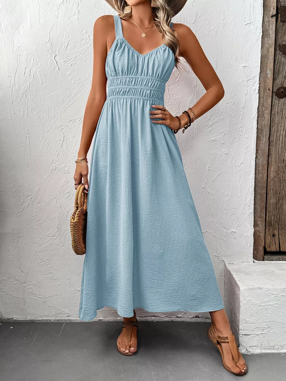 Sleeveless Smocked Casual Midi Dress, image 2