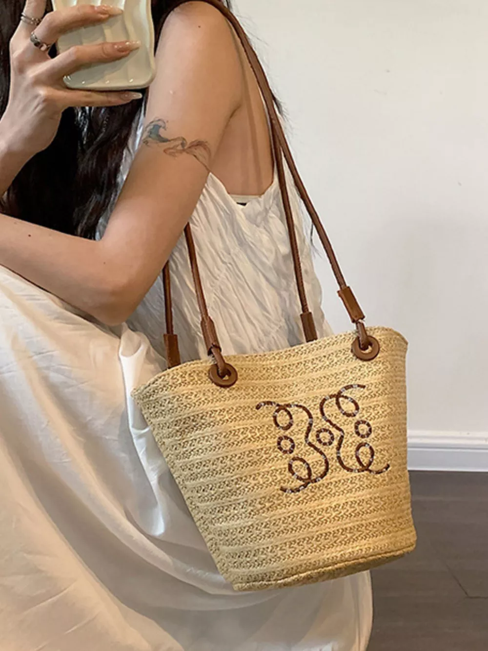Straw Bucket Shoulder Bag, image 6