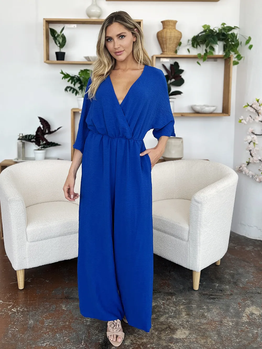 Full Size Surplice Wide Leg Jumpsuit with Pockets, image 13