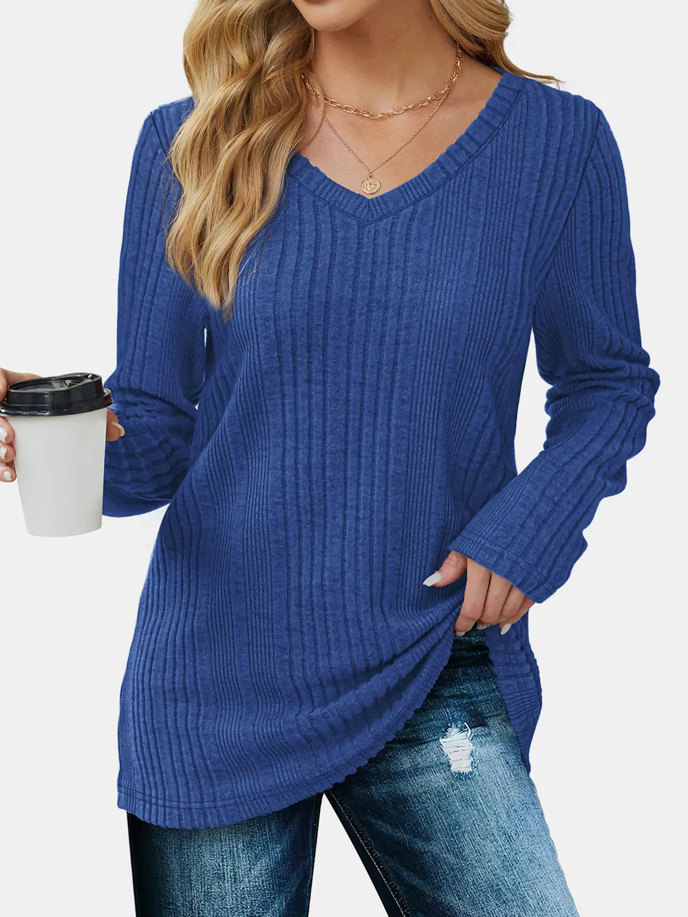 V-Neck Long Sleeve T-Shirt, image 5