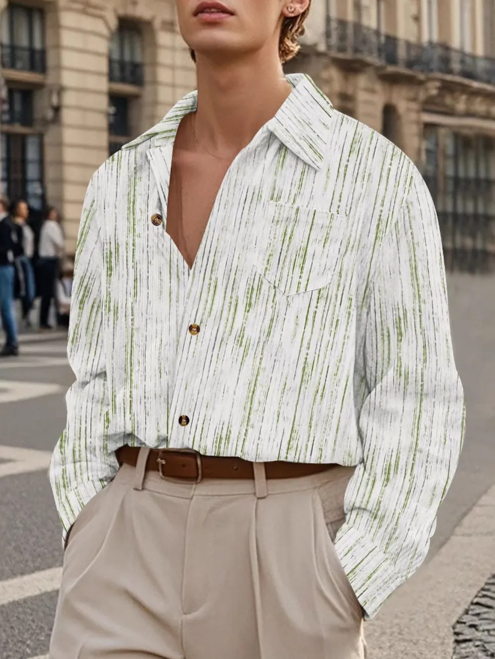 Men's Full Size Button Down Long Sleeve Striped Shirt Plus Size, image 3